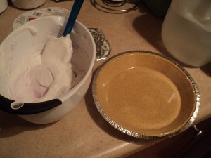 Mix 2 containers of blueberry Greek yogurt with one tub of whipped cream. Do not over mix